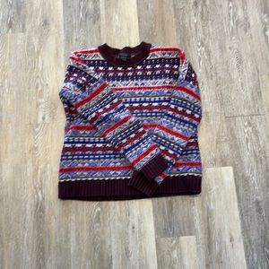 J crew knit red and blue lambs wool sweater